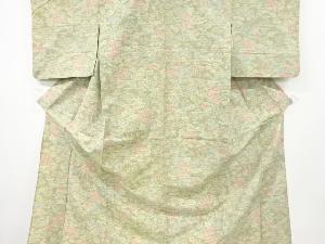 アンティーク　草花模様織出し手織り紬単衣着物